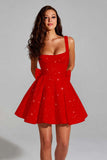 Sparkly Ivory A Line Square Neck Sequins Short Prom Dress with Back Giant Bow