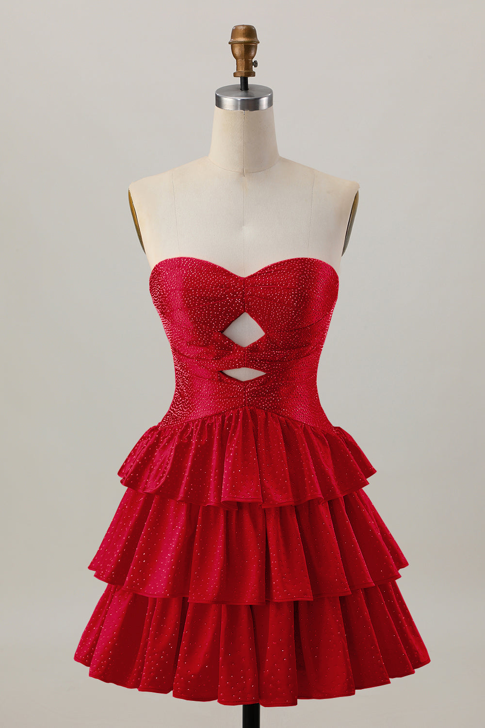 Orange Strapless Tiered A Line Cut Out Cocktail Dress with Beading