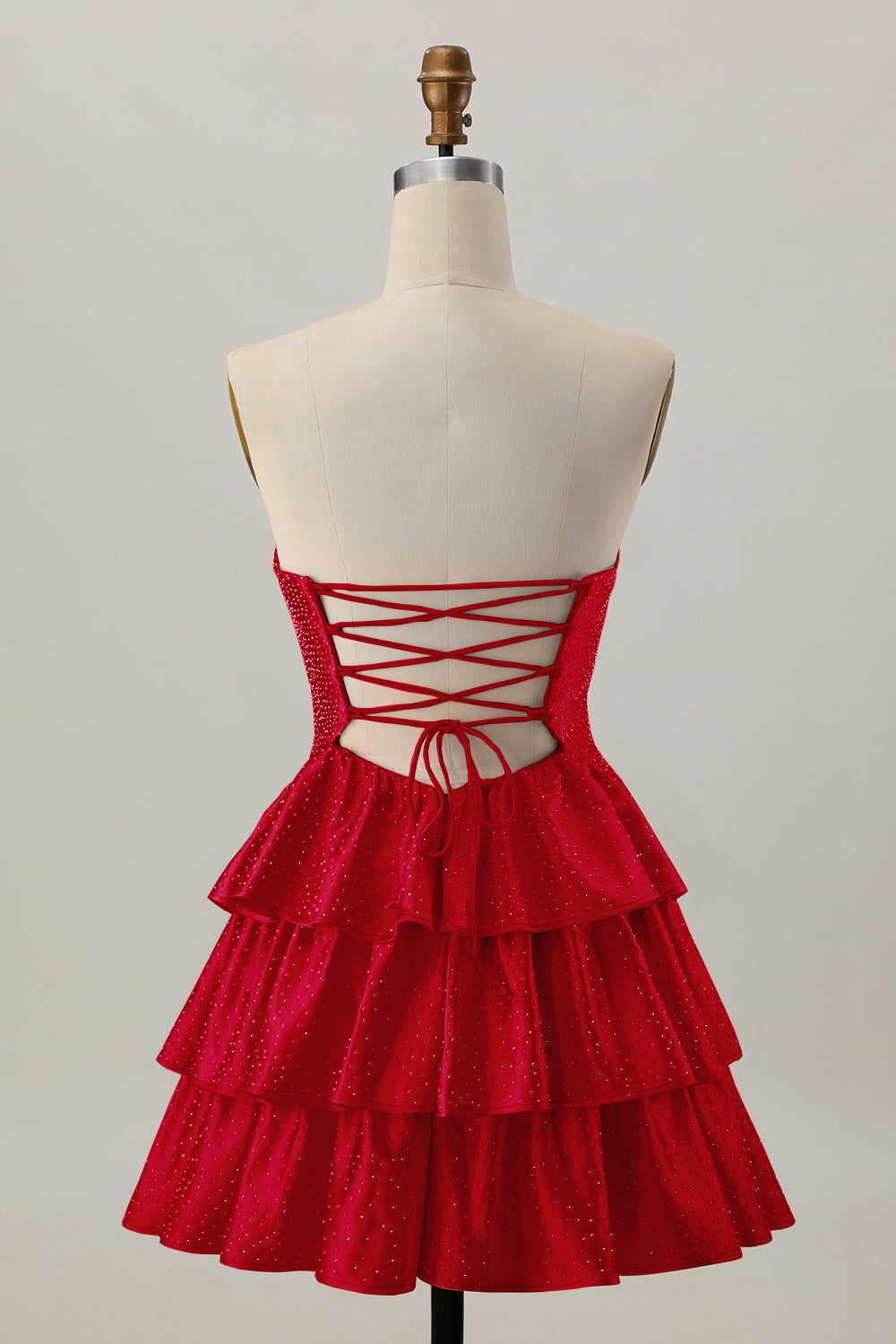 Orange Strapless Tiered A Line Cut Out Cocktail Dress with Beading