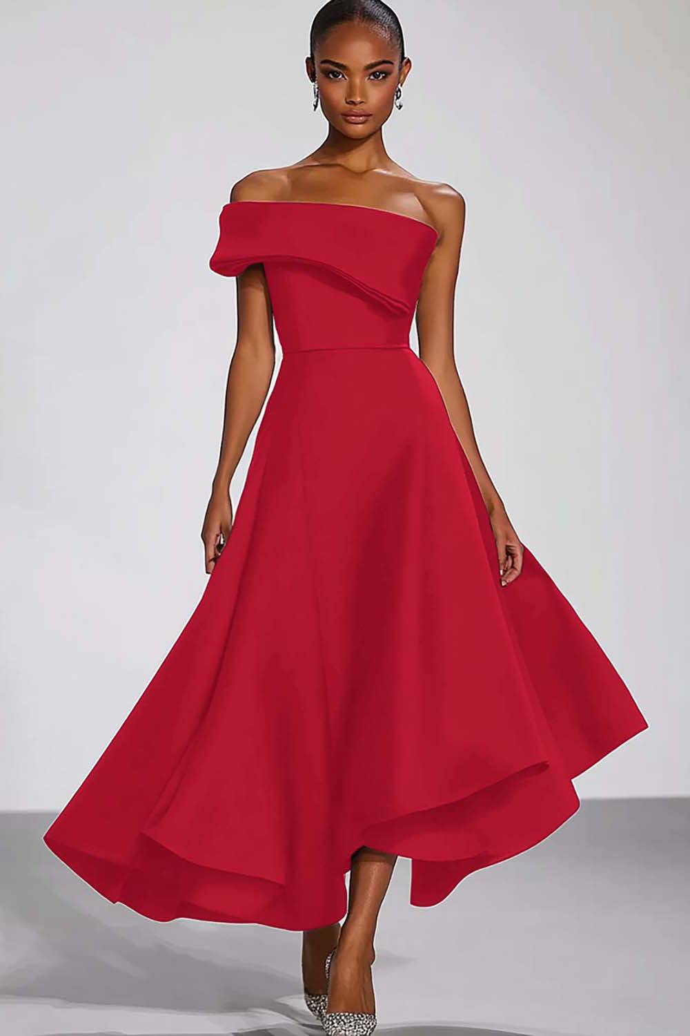 One Shoulder Navy Satin Formal Dress