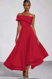 One Shoulder Navy Satin Formal Dress