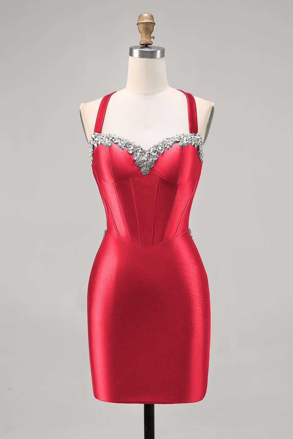 Corset Satin Bodycon Dark Green Cocktail Dress