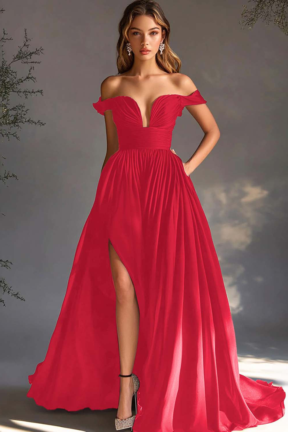 Black Off The Shoulder A Line Chiffon Prom Dress