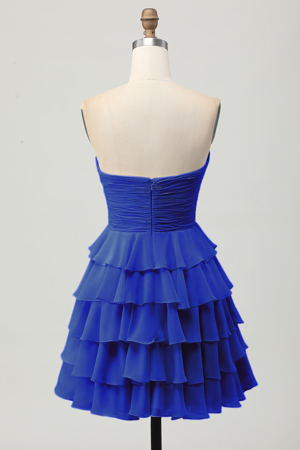 Sky Blue Strapless A Line Tiered Short Prom Dress with Bow