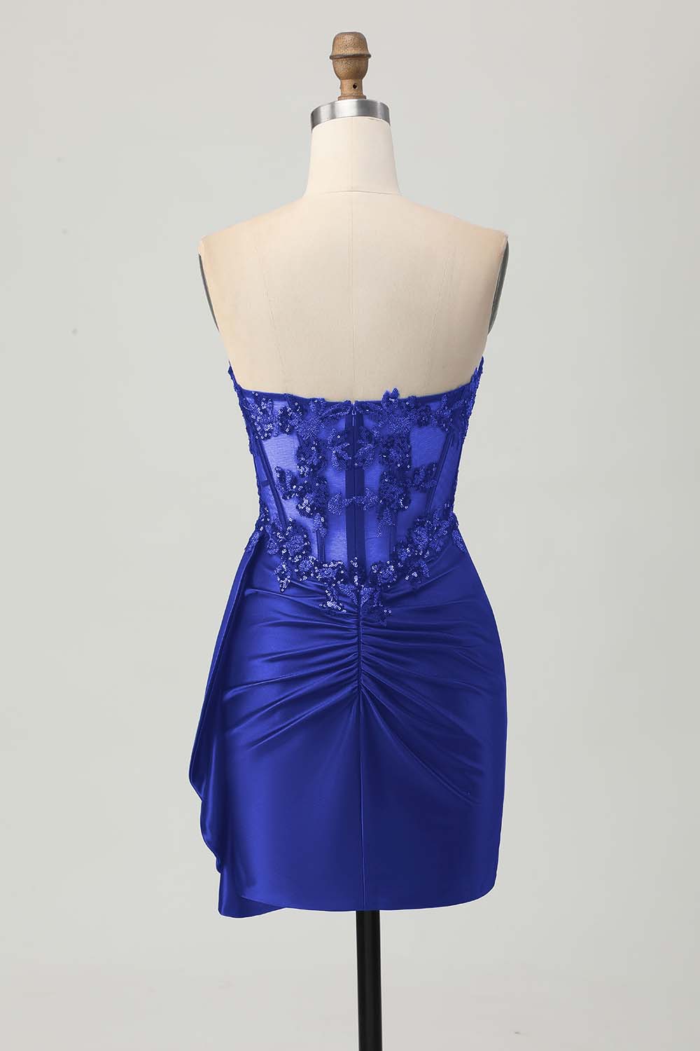 Sparkly Dark Green Strapless Corset Sequins Bodycon Cocktail Dress with Streamer