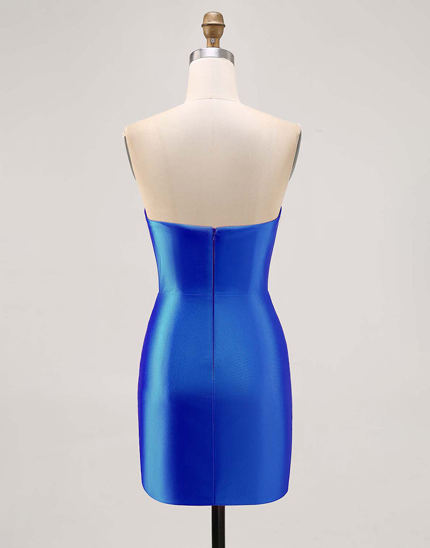 Fuchsia Strapless Beaded Bodycon Short Prom Dress with Slit