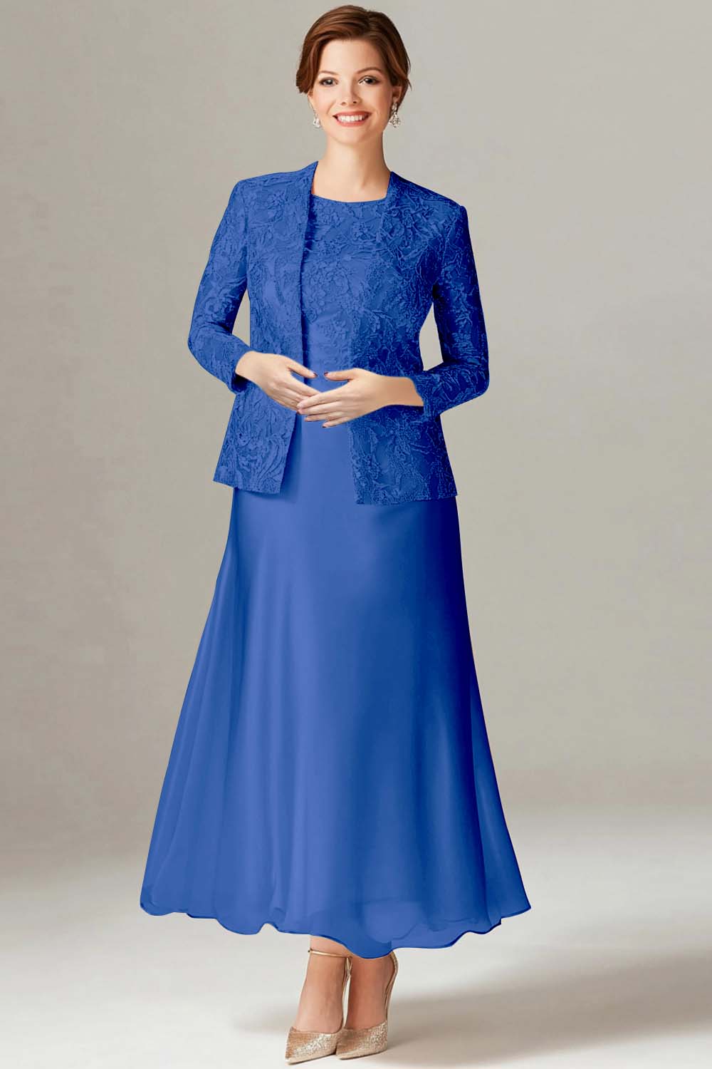 Champagne A-Line Satin 2-Piece Mother of the Bride Dress