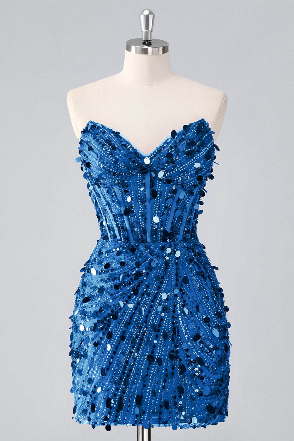 Sparkly Fuchsia Strapless Tight Short Sequins Corset Homecoming Dress with Beading