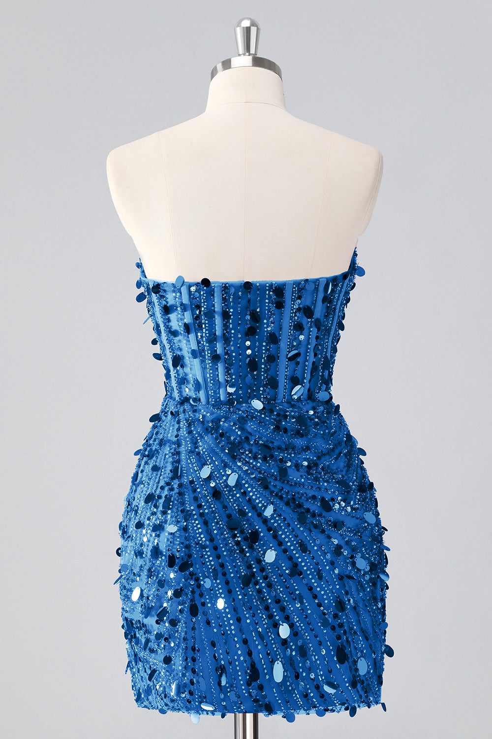 Sparkly Fuchsia Strapless Tight Short Sequins Corset Homecoming Dress with Beading