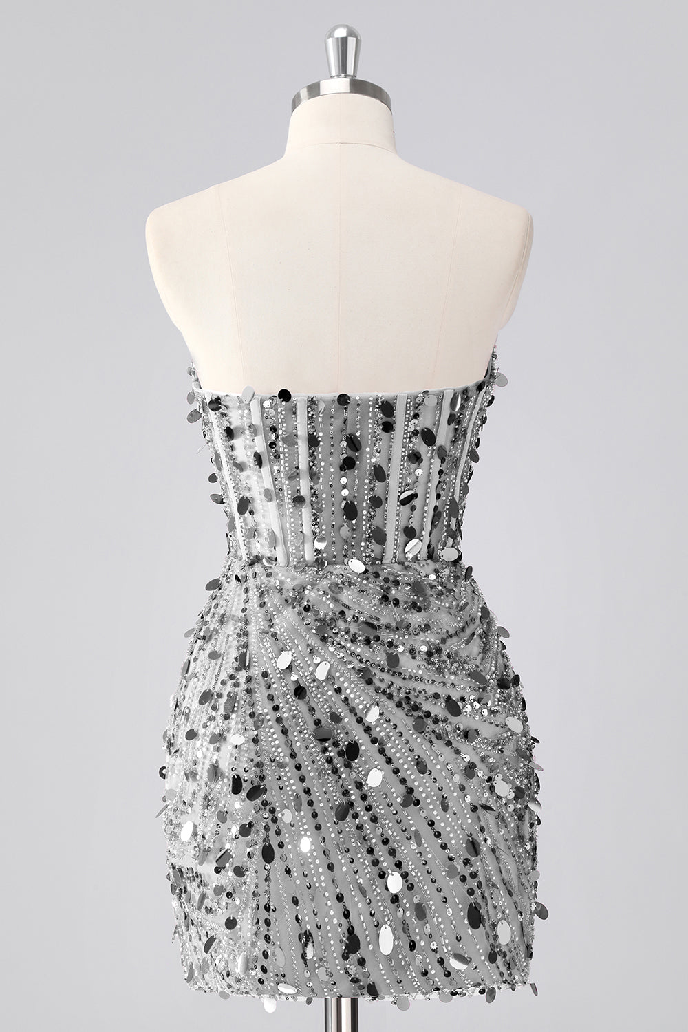 Sparkly Fuchsia Strapless Tight Short Sequins Corset Homecoming Dress with Beading