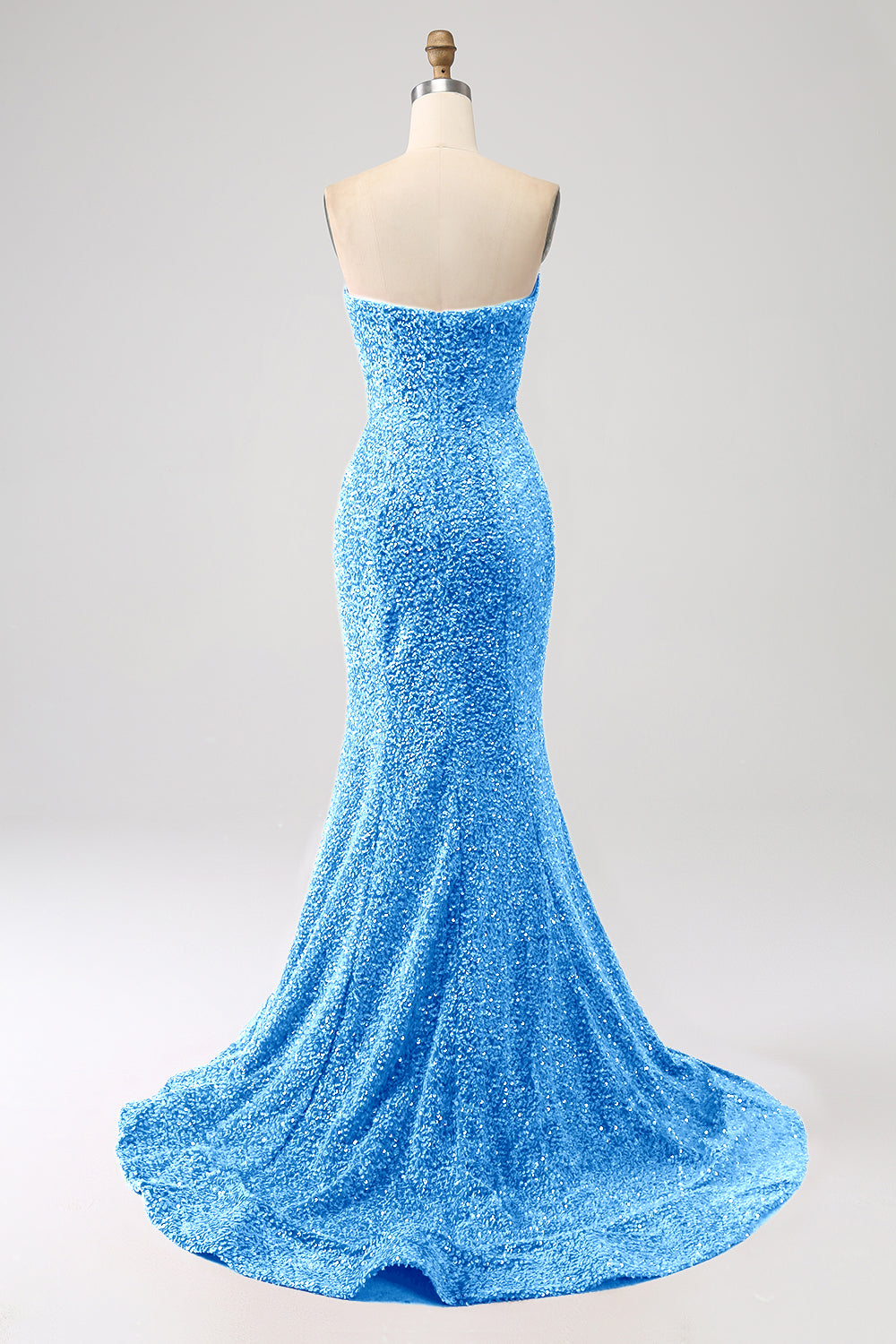 Navy Sweetheart Neck Sequined Mermaid Prom Dress With Sweep Train