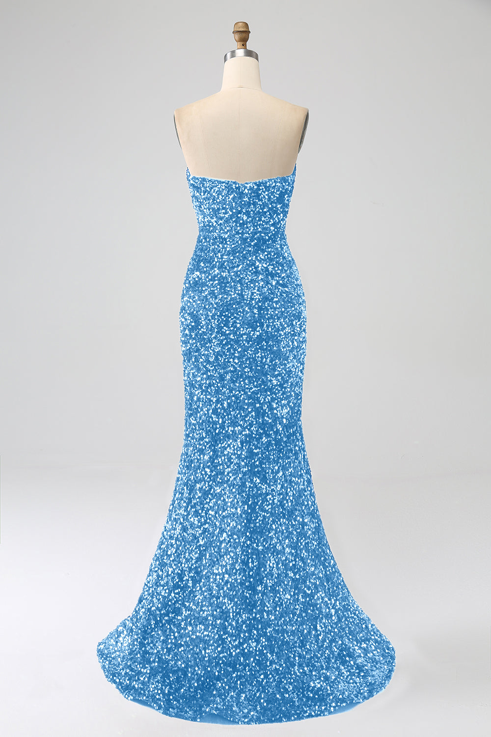 Lavender Strapless Sequins Long Mermaid Prom Dress With Slit