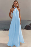 Elegant Sky Blue Halter Chiffon Formal Dress