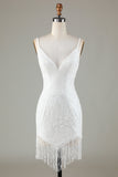 Sparkly Bodycon White Mini Cocktail Dress with Beading