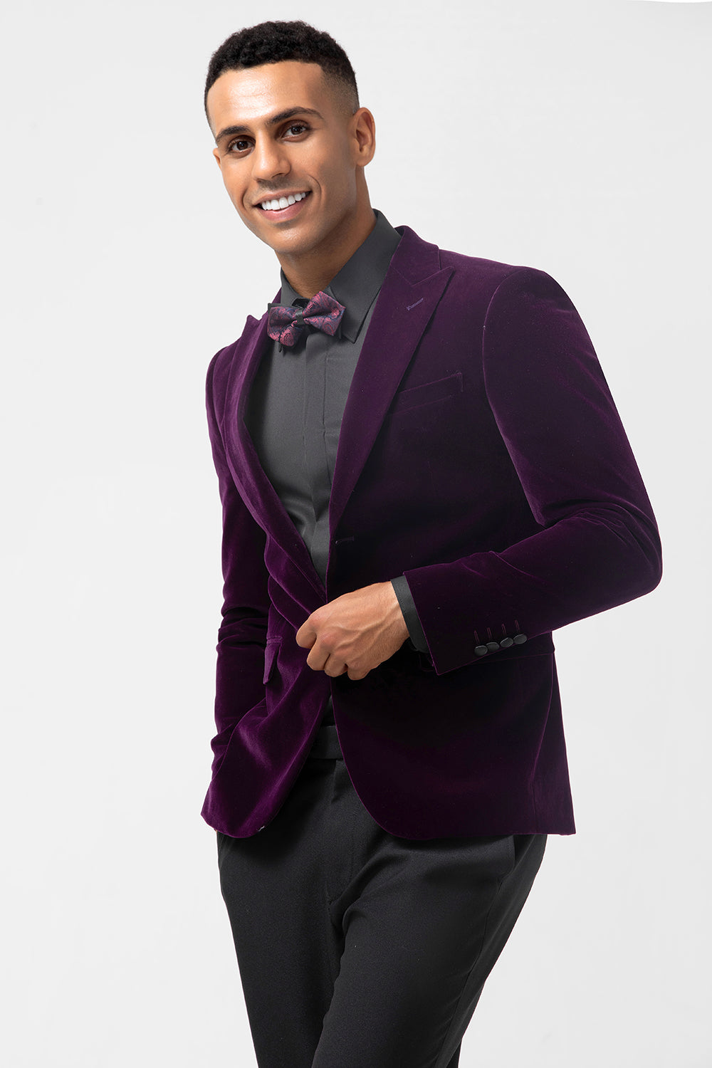 Dark Purple Peak Lapel One Button Velvet Men's Prom Blazer