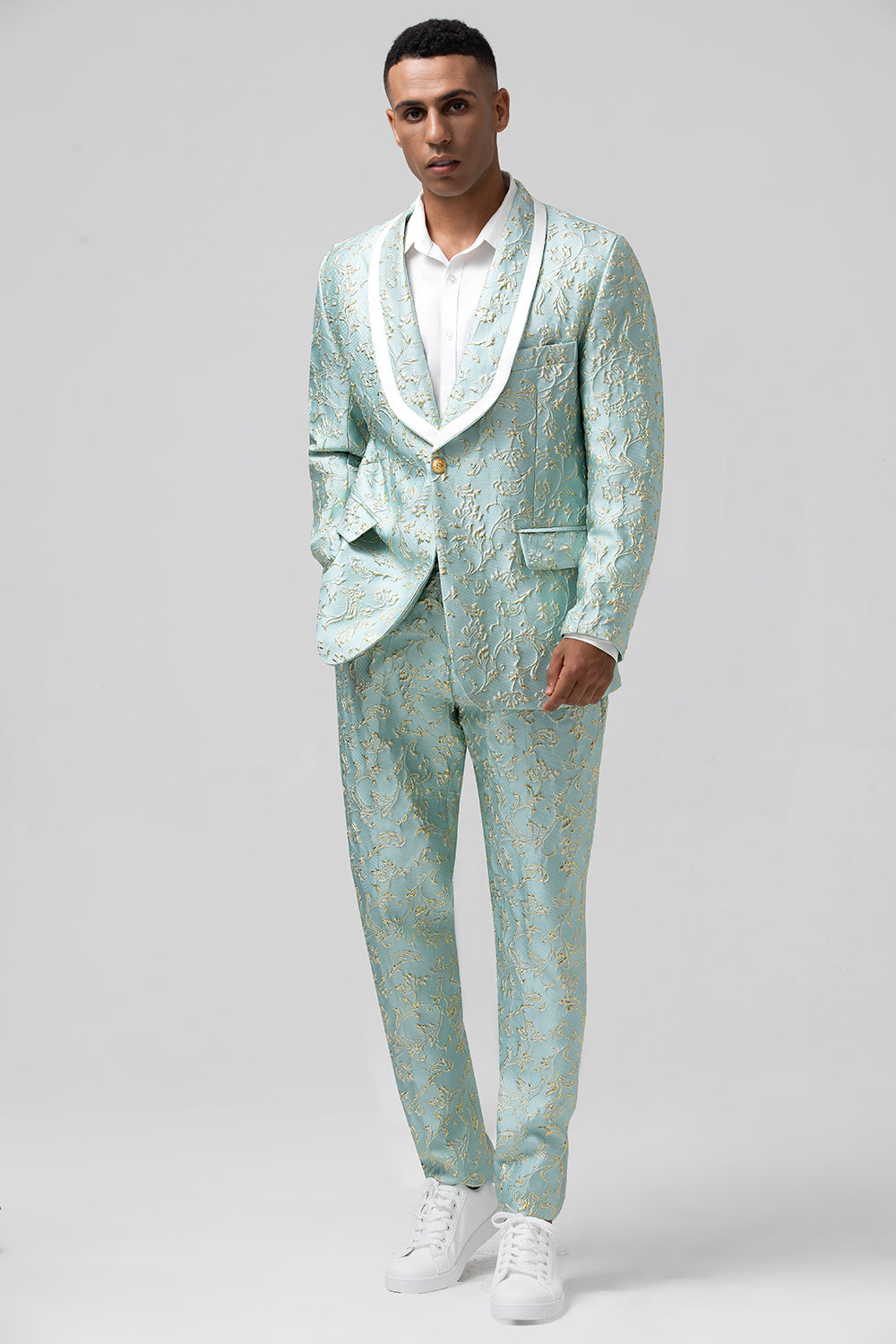 Mint Shawl Lapel 2 Piece Jacquard One Button Men's Prom Suits