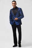 Royal Blue Peak Lapel Jacquard Men's Blazer
