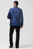 Royal Blue Peak Lapel Jacquard Men's Blazer
