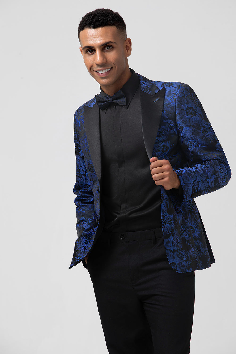 Royal Blue Peak Lapel Jacquard Men's Blazer