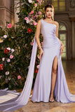 Mermaid Lilac One Shoulder Beaded Long Prom Dress with Slit