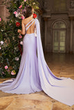 Mermaid Lilac One Shoulder Beaded Long Prom Dress with Slit