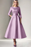 Pink Satin A Line Tea Length Mother of the Bride Dress