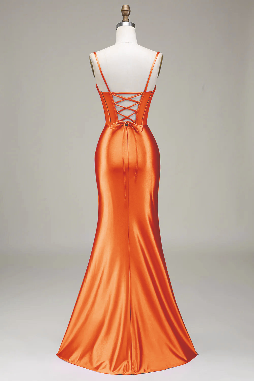 Mermaid Satin Spaghetti Straps Royal Blue Corset Prom Dress with Slit