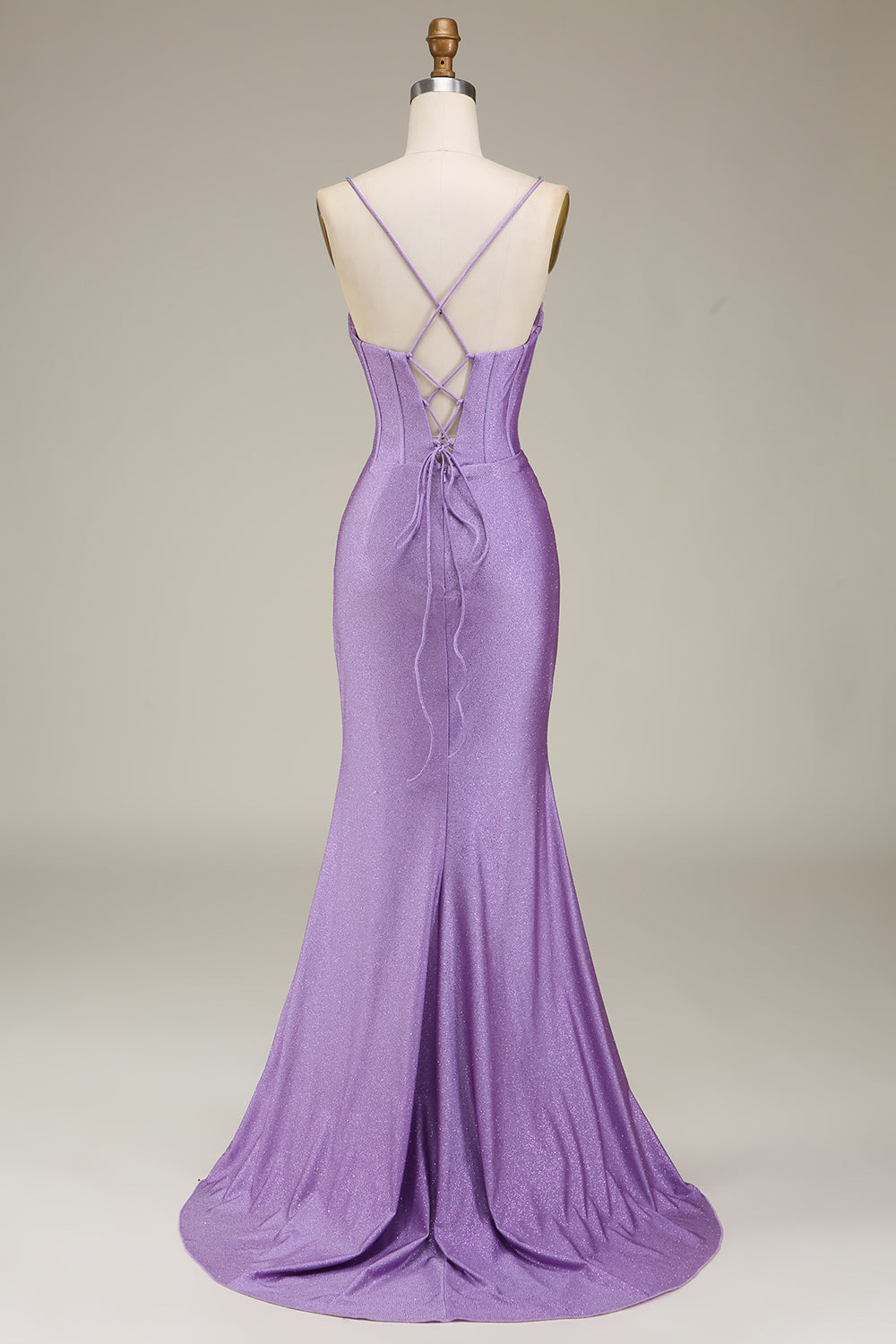 Satin Spaghetti Straps Lilac Corset Prom Dress