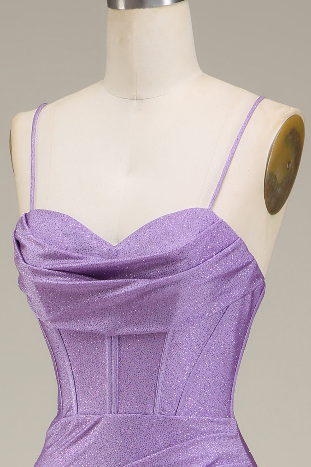 Satin Spaghetti Straps Lilac Corset Prom Dress