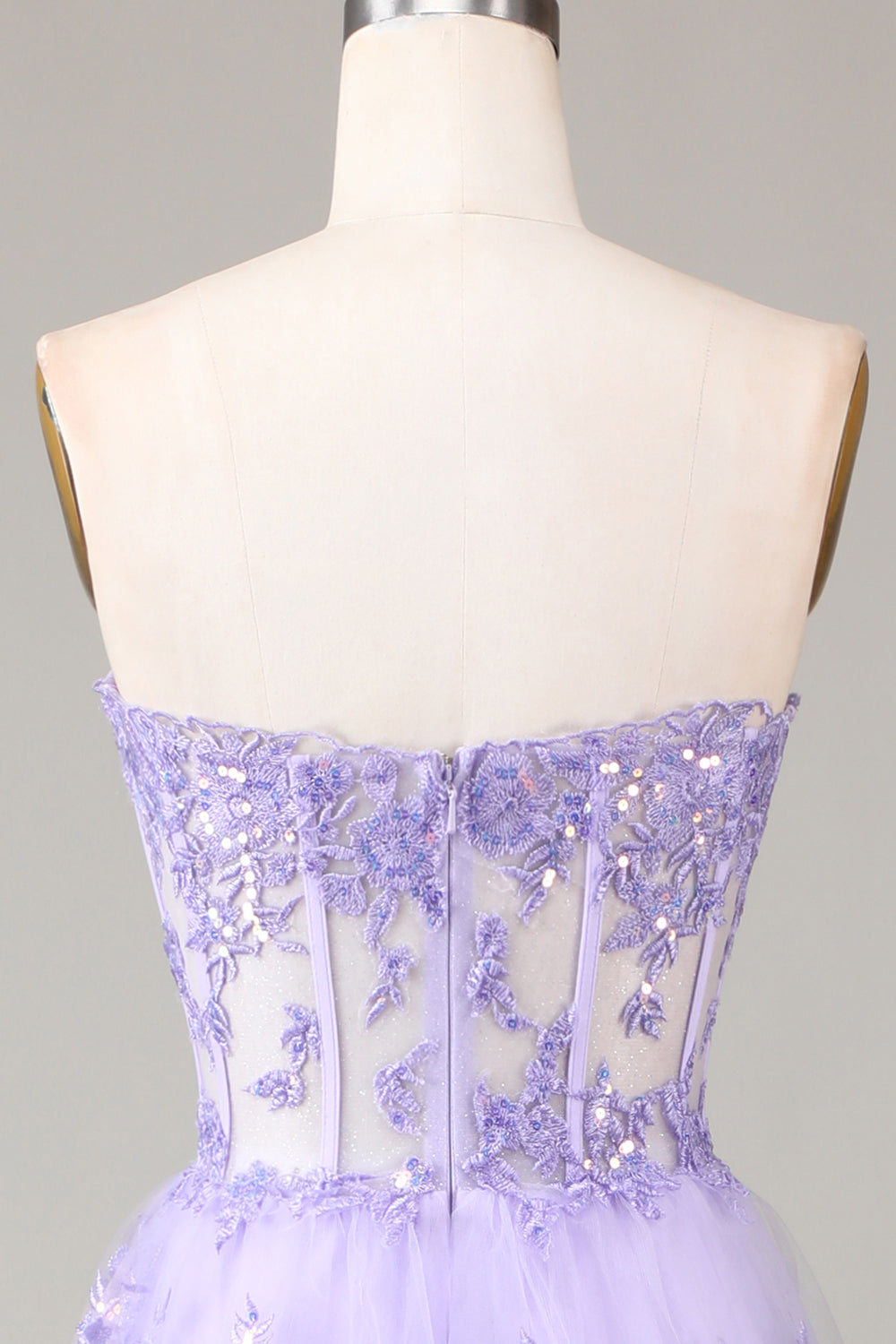 Light Blue Strapless Tiered Tulle Corset Prom Dress with Appliques