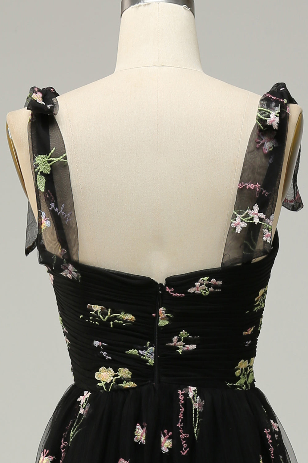 A Line Spaghetti Straps Champagne Prom Dress with Embroidery