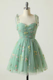 Green Short A-Line Graduation Dress With Embroidery