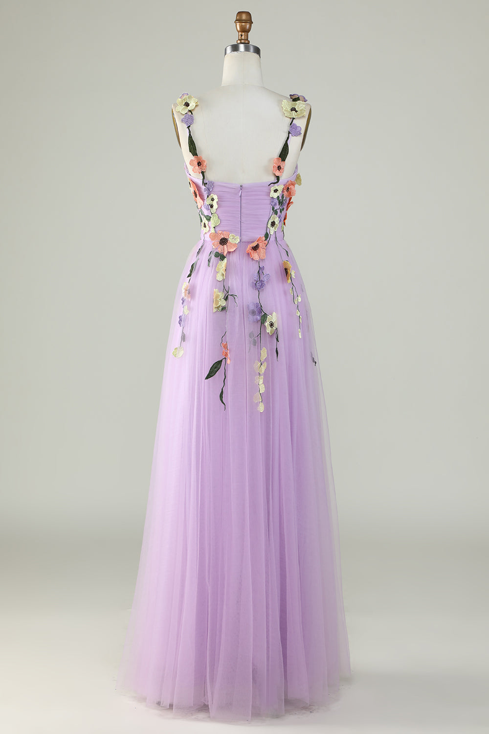 Champagne Spaghetti Straps Prom Dress With 3D Flowers