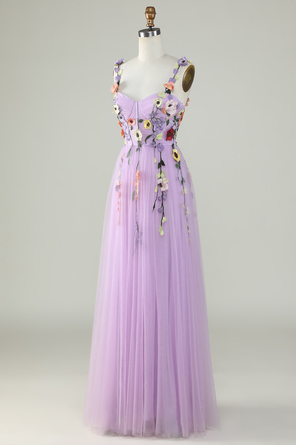 Champagne Spaghetti Straps Prom Dress With 3D Flowers