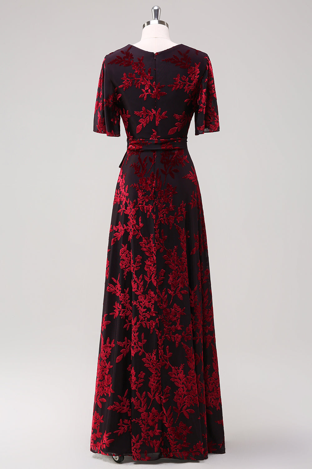 Blue Burnout Velvet A Line Mother of the Bride Dress with Short Sleeves