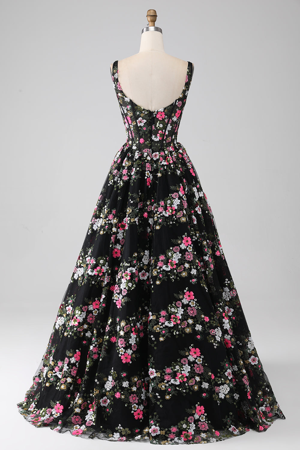 Charming A Line Square Neck Champagne Corset Prom Dress with Appliques