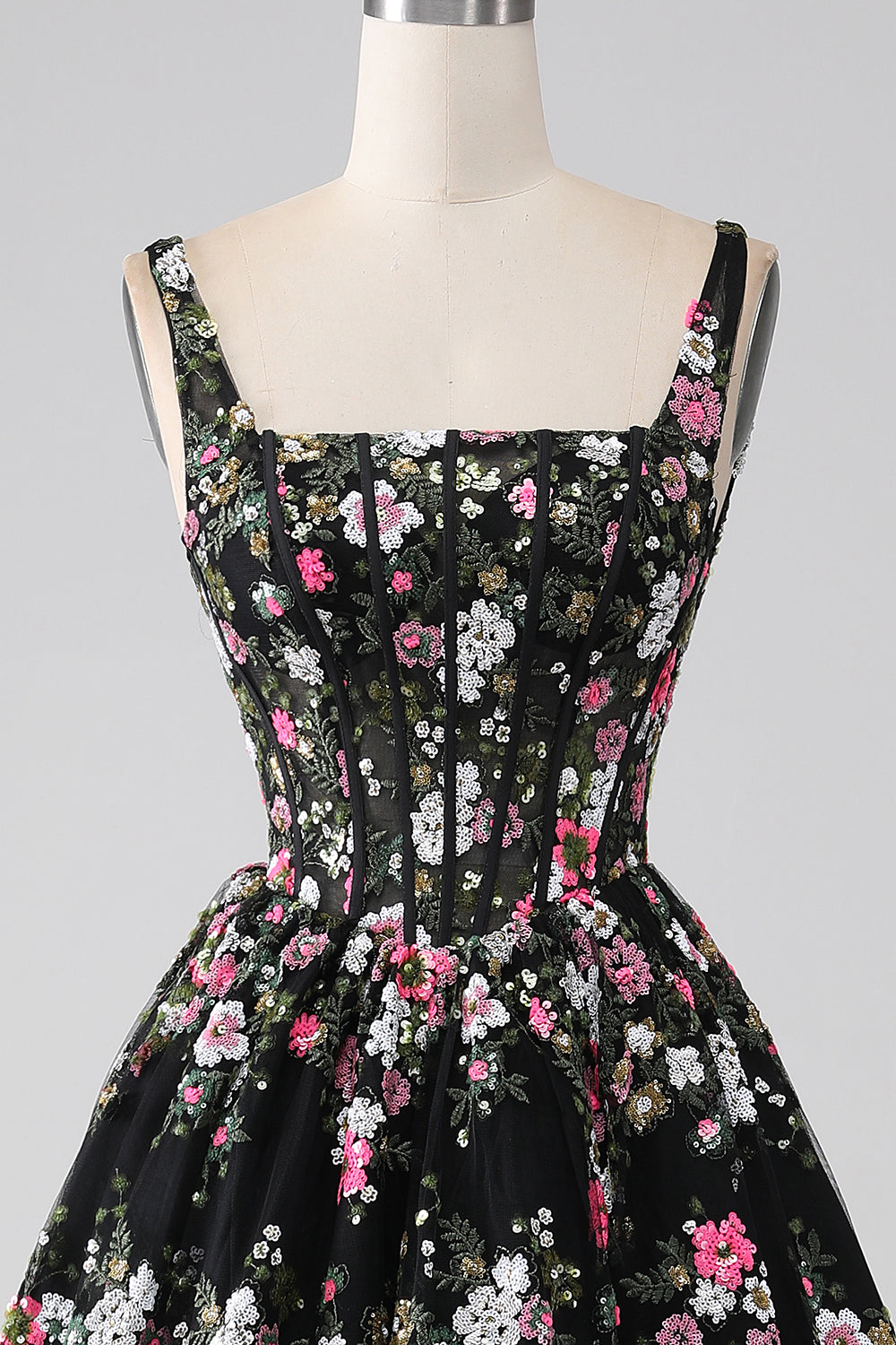 Charming A Line Square Neck Champagne Corset Prom Dress with Appliques