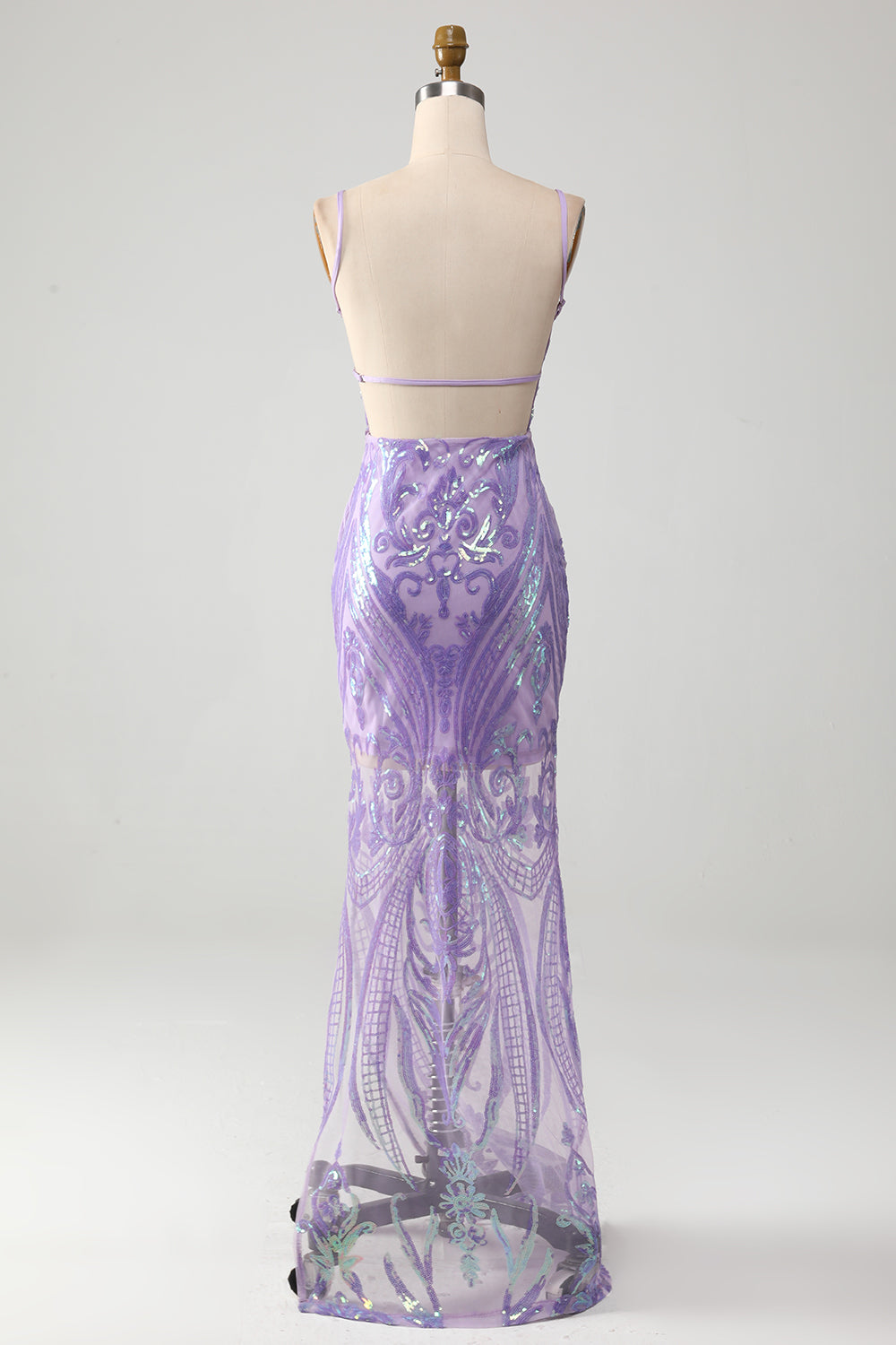 Trendy Sheath Spaghetti Straps Light Purple Long Prom Dress with Backless
