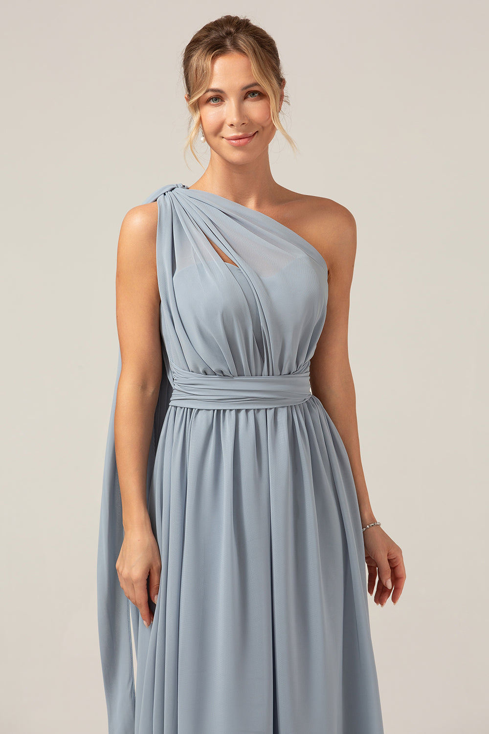 Dusty Blue Convertible Boho Chiffon Long Maternity Bridesmaid Dress
