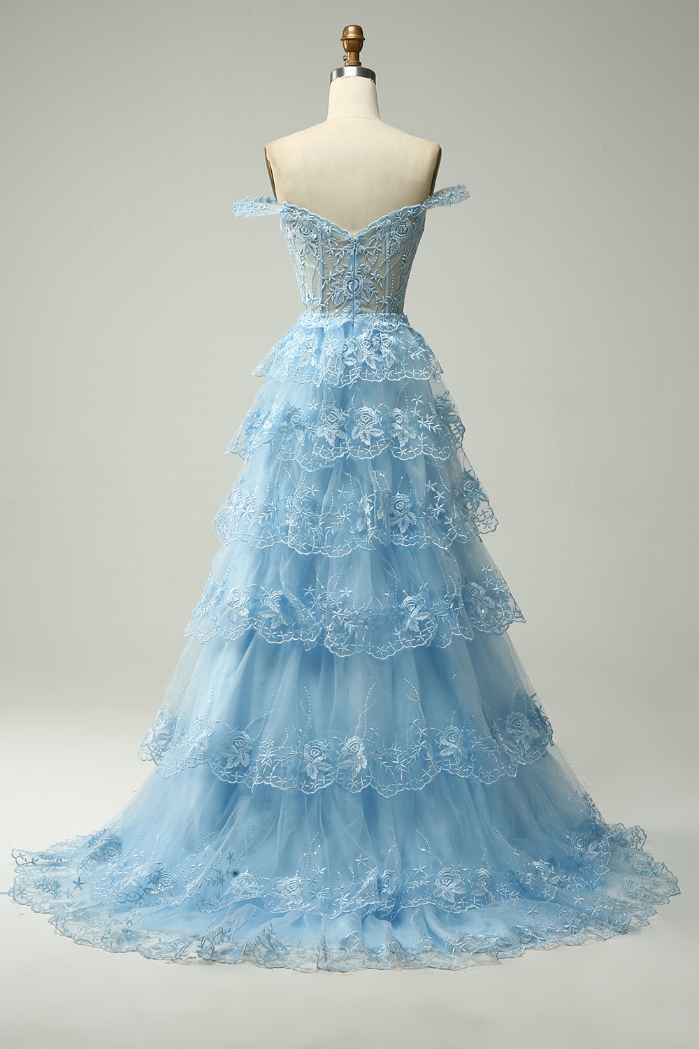 Dark Blue Off the Shoulder Corset Prom Dress with Slit