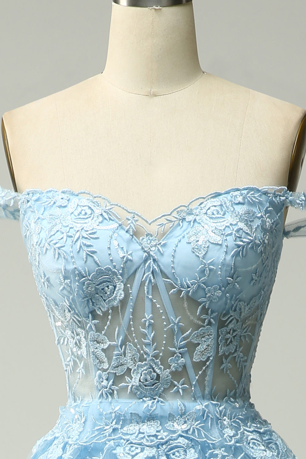 Dark Blue Off the Shoulder Corset Prom Dress with Slit