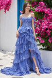 Dark Blue Off the Shoulder Corset Prom Dress with Slit