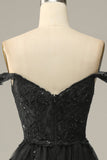 Dark Blue Off the Shoulder Corset Prom Dress with Slit