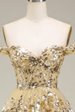 Dark Blue Off the Shoulder Corset Prom Dress with Slit