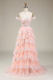 Sparkly White Tiered Lace Wedding Dress with Slit
