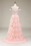 Sparkly White Tiered Lace Wedding Dress with Slit