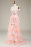 Sparkly White Tiered Lace Wedding Dress with Slit