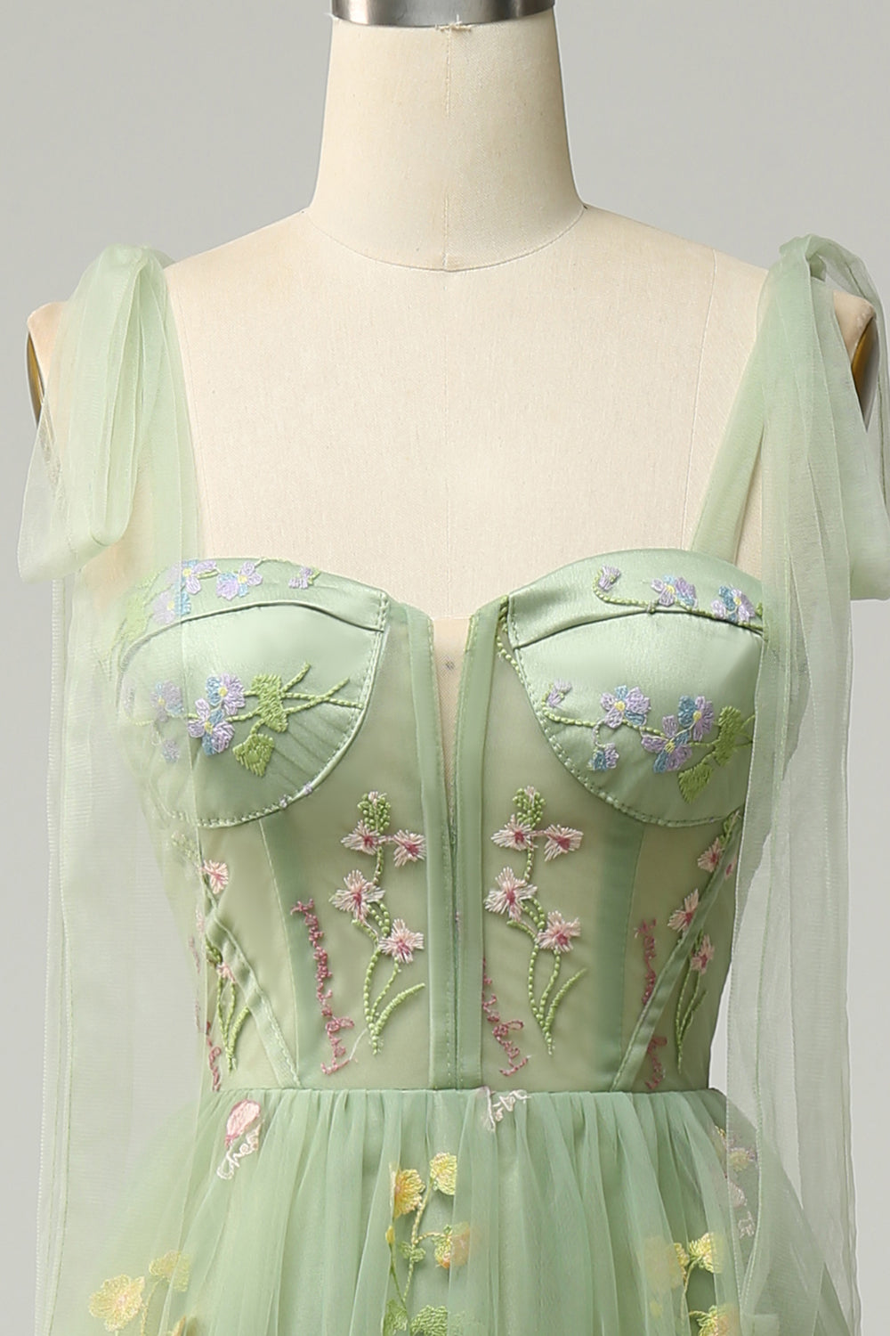 Lavender Tulle A Line Corset Plus Size Prom Dress with Embroidered