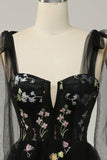 Black Embroidery Corset Long Prom Dress