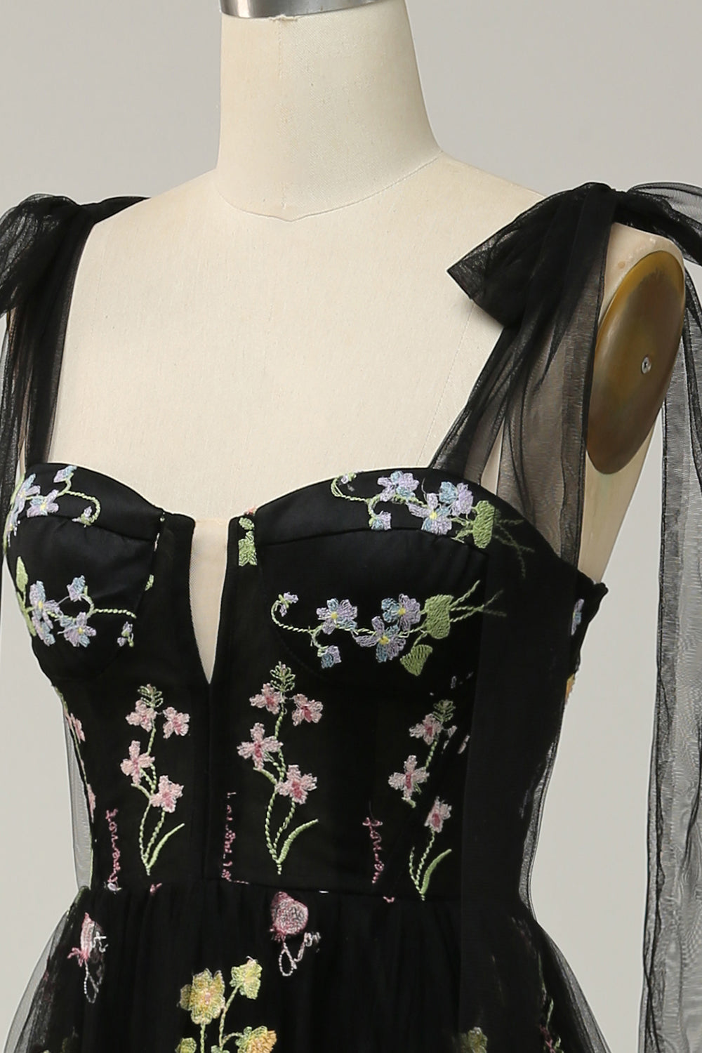 Black Embroidery Corset Long Prom Dress